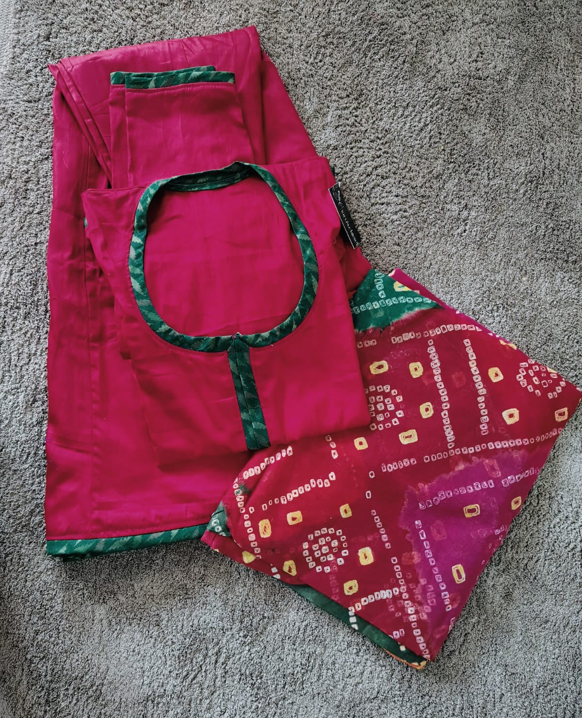 Beautiful Maroon Color Cotton Poshak with Cotton Hand Bandhej Odhna