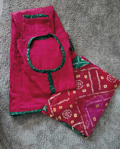 Beautiful Maroon Color Cotton Poshak with Cotton Hand Bandhej Odhna