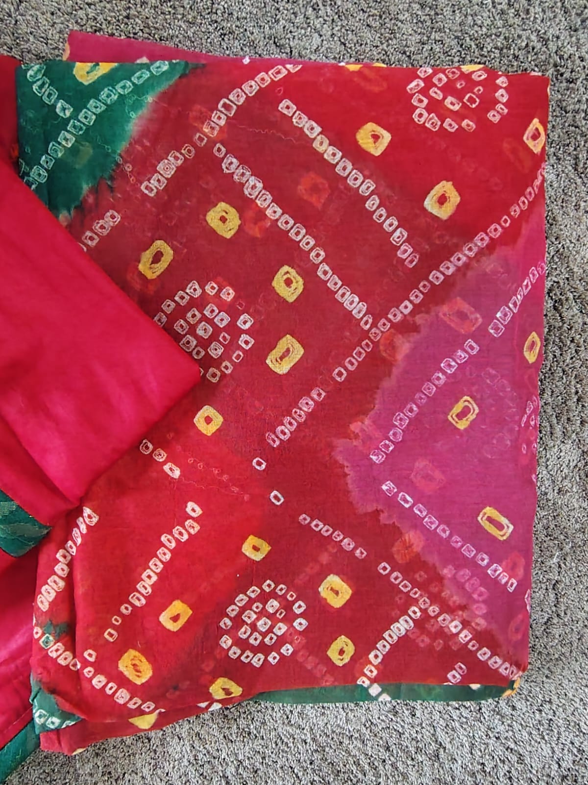 Beautiful Maroon Color Cotton Poshak with Cotton Hand Bandhej Odhna
