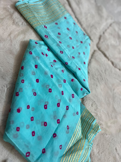 Beautiful Blue Color H.O Silk Saree with Zari Weaving and Blouse Piece