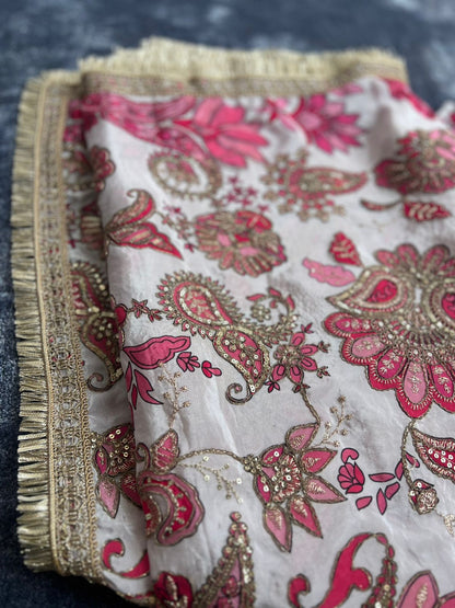 Pure Crepe Designer Saree With Same Fabric Blouse Piece