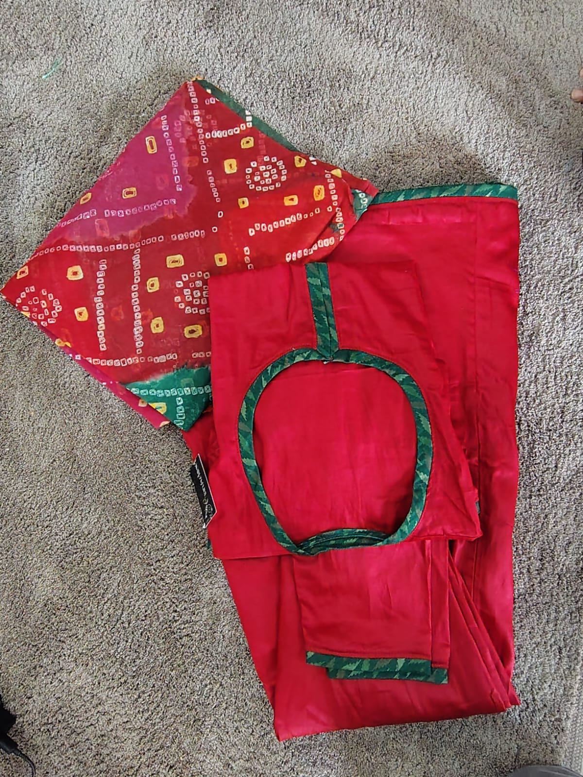 Beautiful Maroon Color Cotton Poshak with Cotton Hand Bandhej Odhna