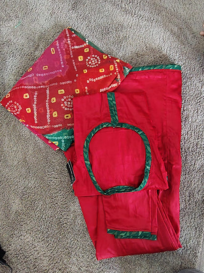 Beautiful Maroon Color Cotton Poshak with Cotton Hand Bandhej Odhna