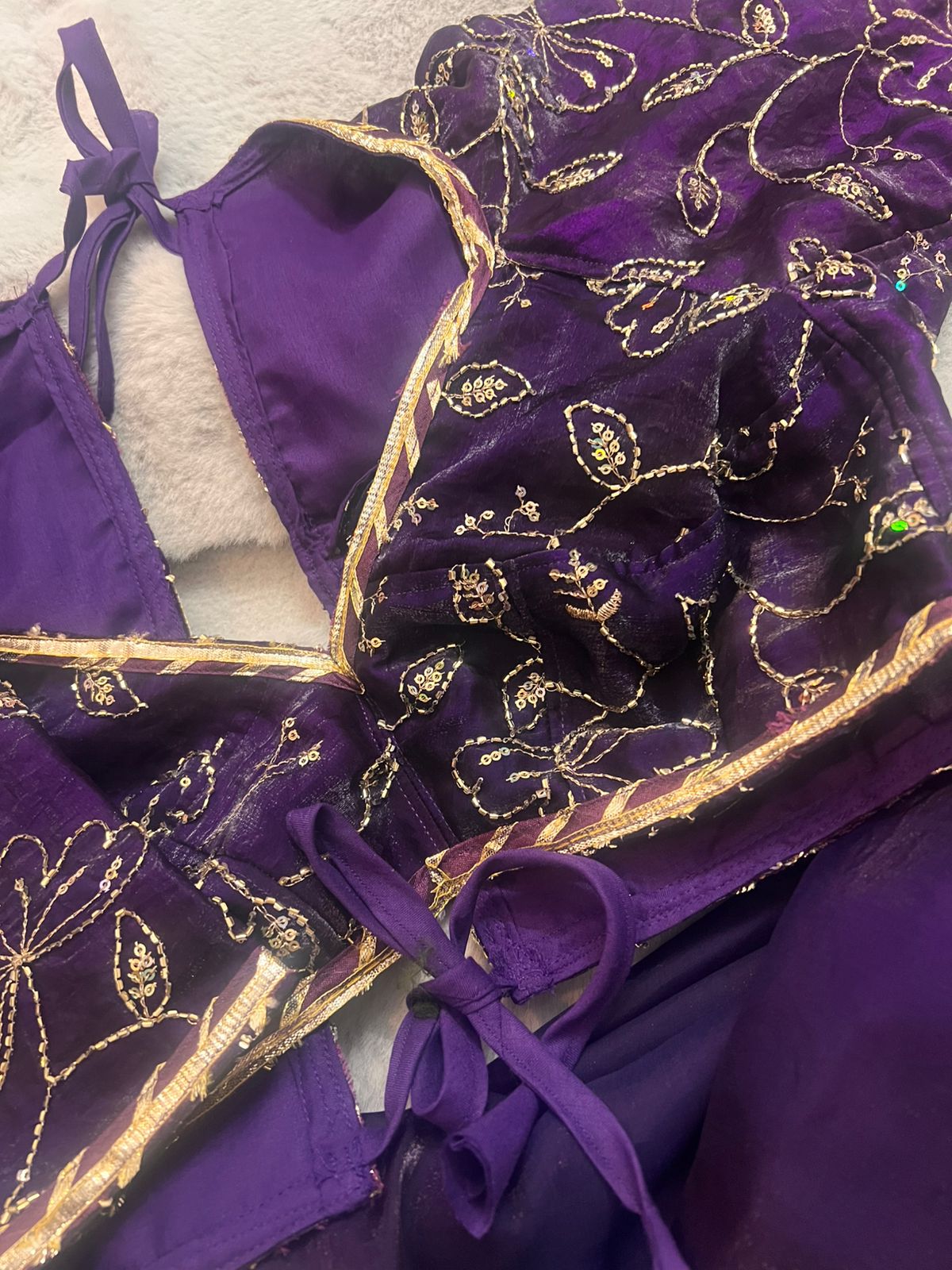 Purple Fendy Tissue Silk Designer Sari with Fendy Tissue Silk Designer Kaanchli Blouse