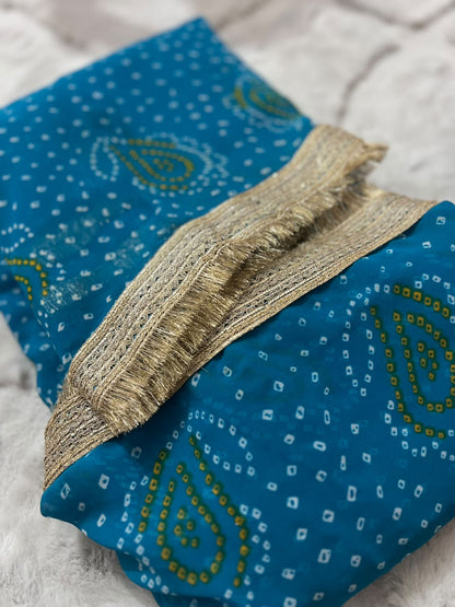 Beautiful Blue Color Karva Chauth Special Bandhini Saree