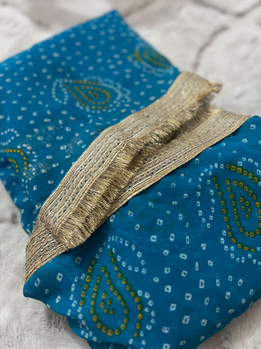 Beautiful Blue Color Karva Chauth Special Bandhini Saree