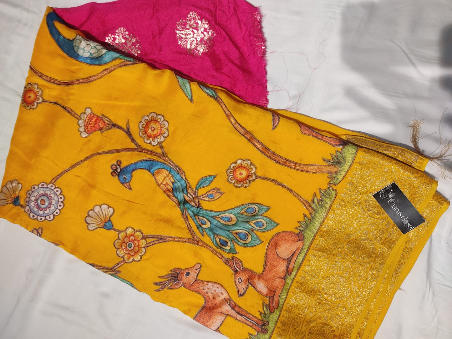 Beautiful Musturd Yellow Color Peacock Design Saree with Blouse Piece
