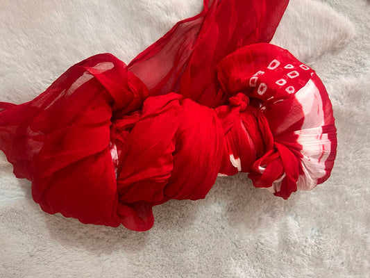 Red Chiffon Bandhini-Lahariya Saree