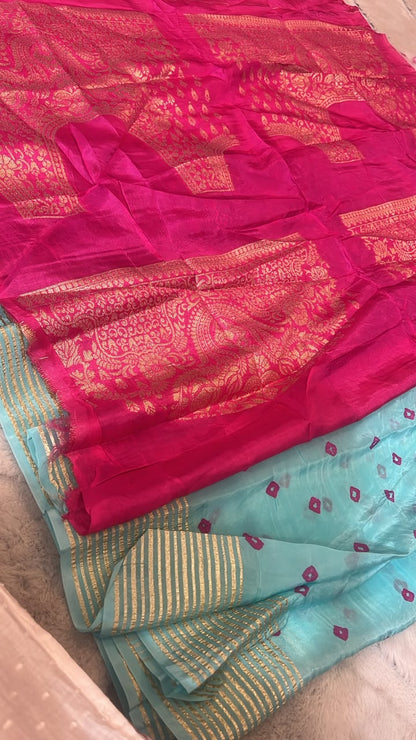 Beautiful Blue Color H.O Silk Saree with Zari Weaving and Blouse Piece