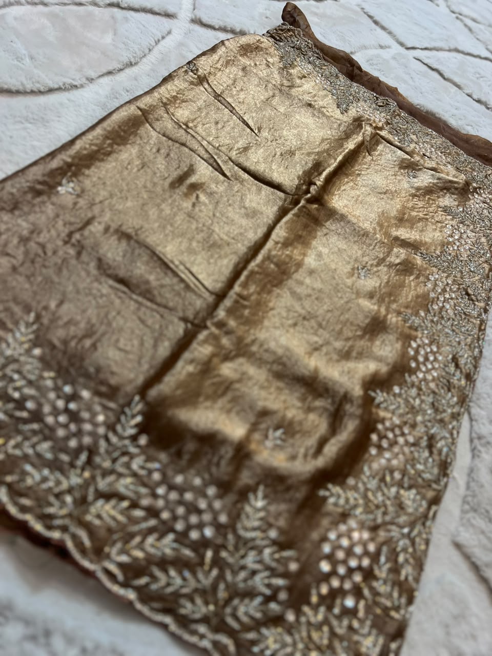 Beautiful Glowy Brown Color Diamond Magic Saree with Blouse Piece