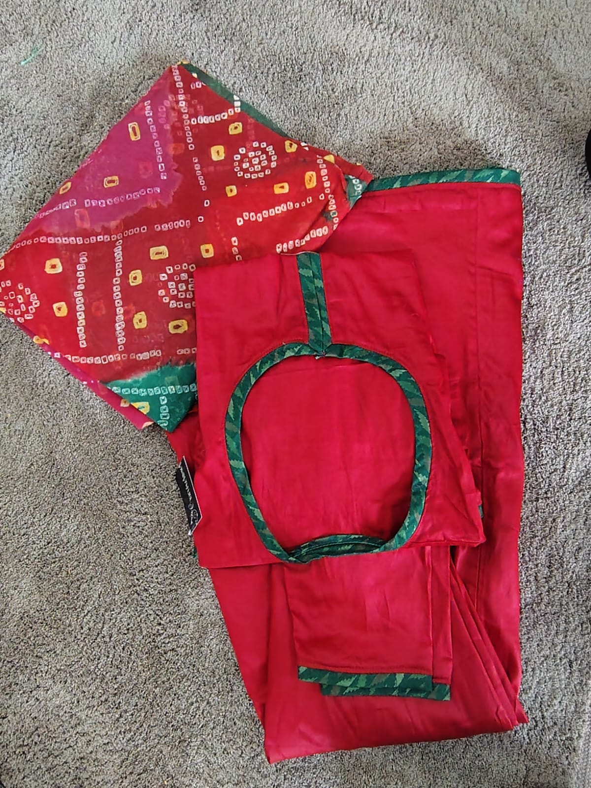 Beautiful Maroon Color Cotton Poshak with Cotton Hand Bandhej Odhna
