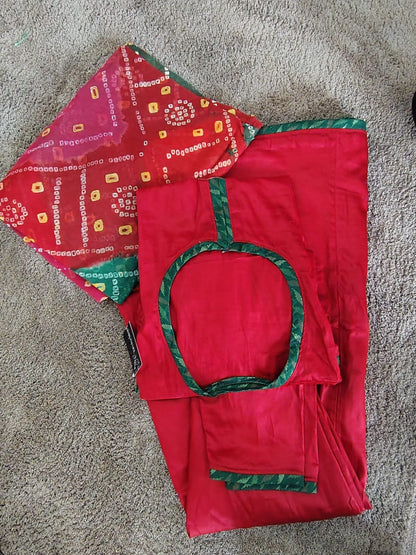 Beautiful Maroon Color Cotton Poshak with Cotton Hand Bandhej Odhna