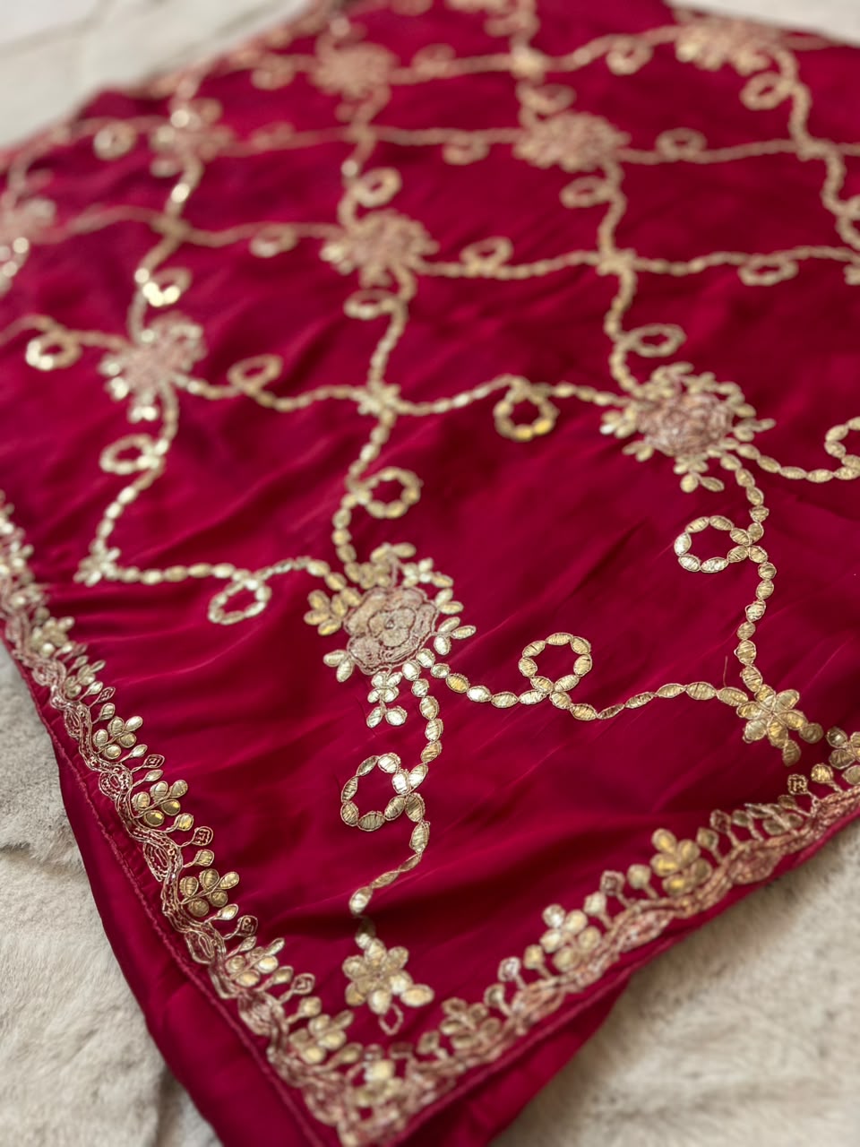 Beautiful Rani Pink Color Designer Zaal Work Crepe Saree