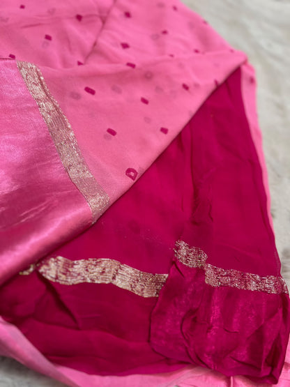 Beautiful Pink Bandhini Saree with Satin Border