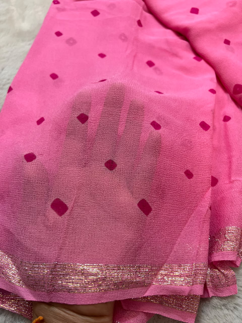 Beautiful Pink Bandhini Saree with Satin Border