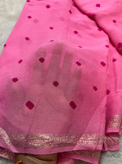 Beautiful Pink Bandhini Saree with Satin Border