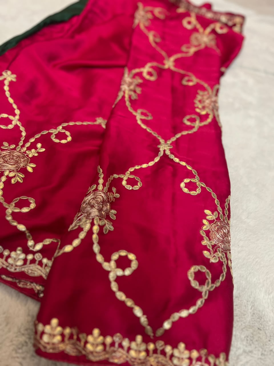 Beautiful Rani Pink Color Designer Zaal Work Crepe Saree