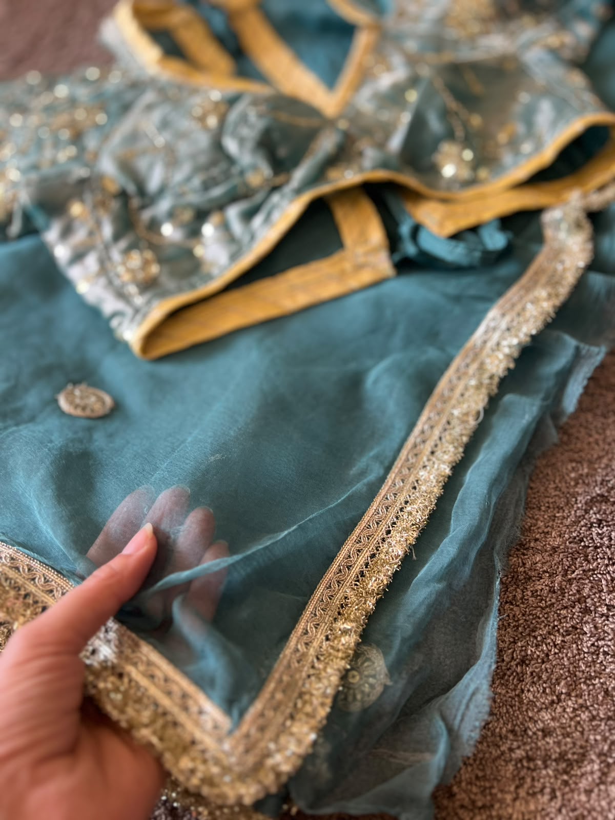 Beautiful Sea Green Chiffon Saree with Kanchli Blouse