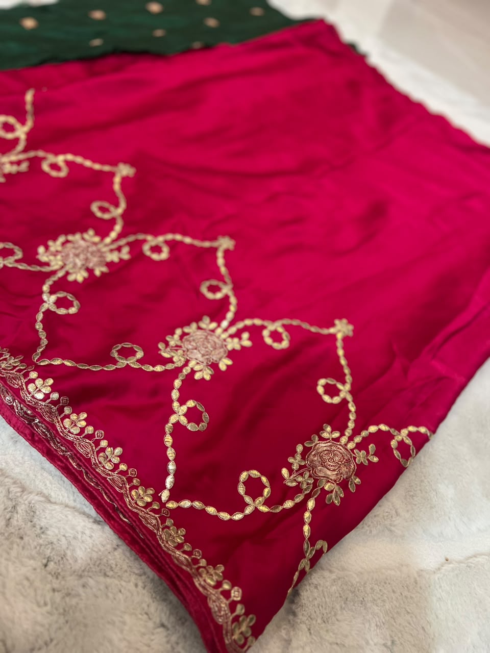 Beautiful Rani Pink Color Designer Zaal Work Crepe Saree