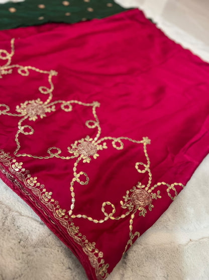 Beautiful Rani Pink Color Designer Zaal Work Crepe Saree