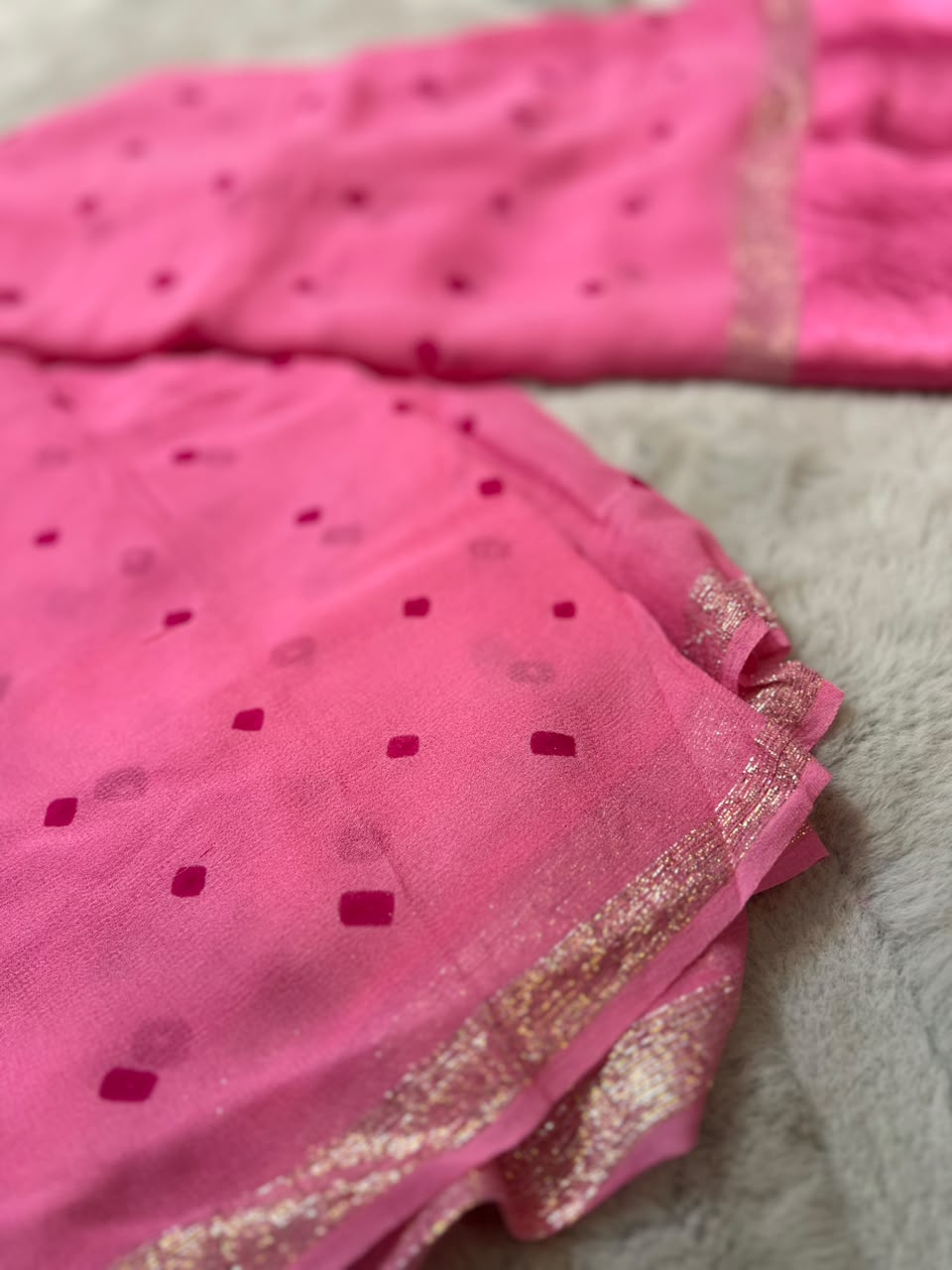 Beautiful Pink Bandhini Saree with Satin Border