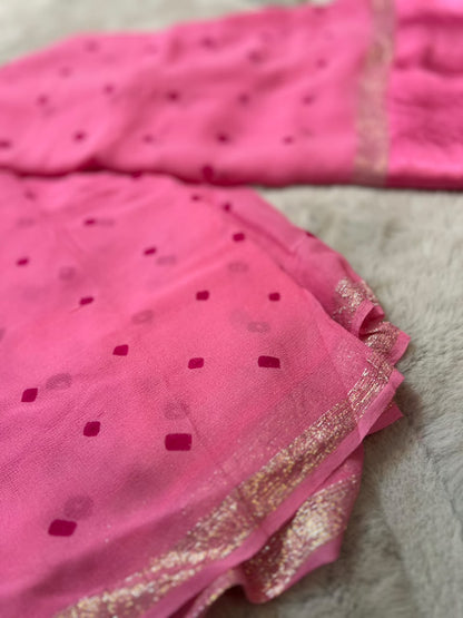 Beautiful Pink Bandhini Saree with Satin Border