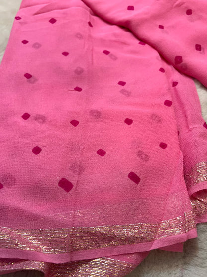 Beautiful Pink Bandhini Saree with Satin Border