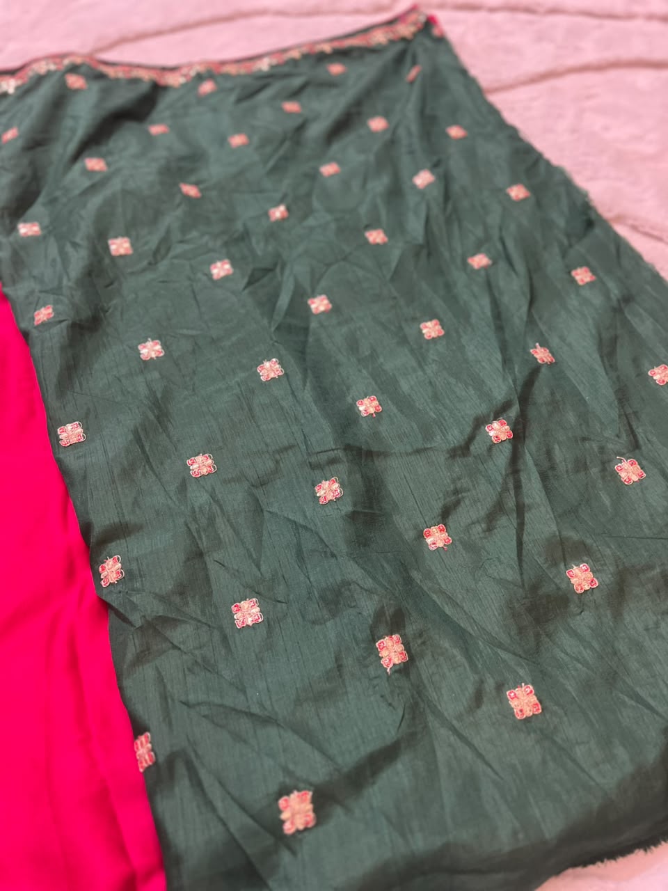 Beautiful Rani Pink Color Designer Zaal Work Crepe Saree