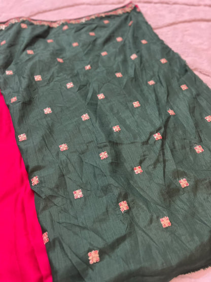 Beautiful Rani Pink Color Designer Zaal Work Crepe Saree