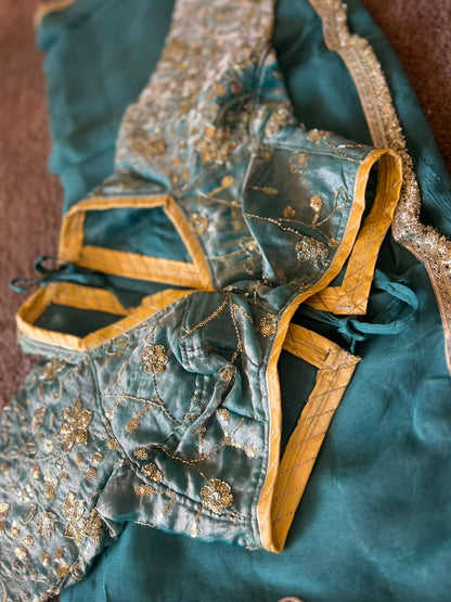 Beautiful Sea Green Chiffon Saree with Kanchli Blouse