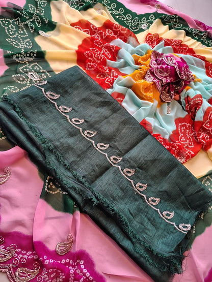 Beautiful Multi-Color Lahariya Bandhini Designer Saree with Blouse Piece