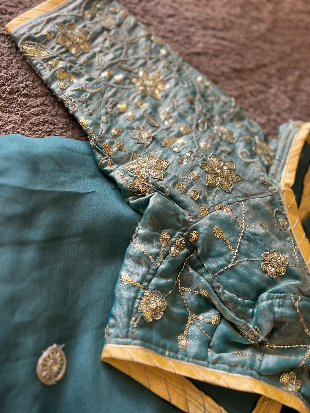 Beautiful Sea Green Chiffon Saree with Kanchli Blouse