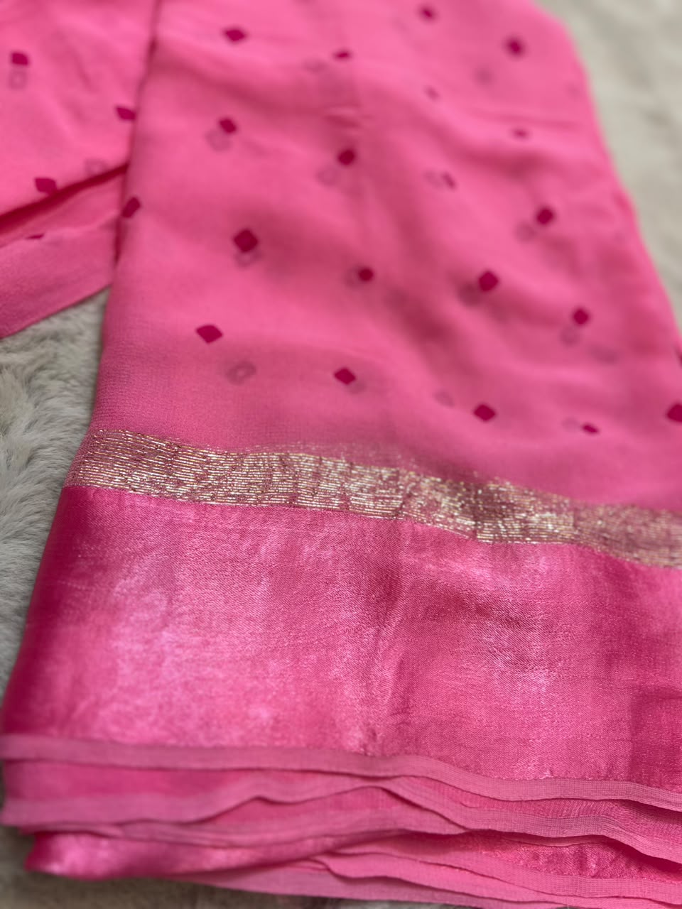 Beautiful Pink Bandhini Saree with Satin Border