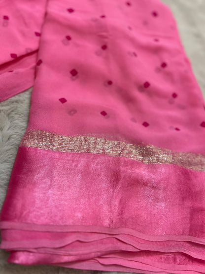 Beautiful Pink Bandhini Saree with Satin Border