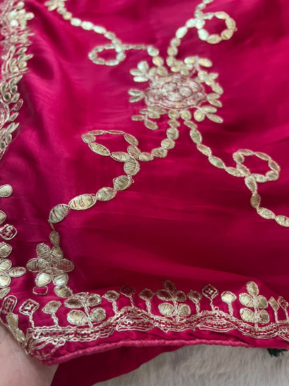 Beautiful Rani Pink Color Designer Zaal Work Crepe Saree