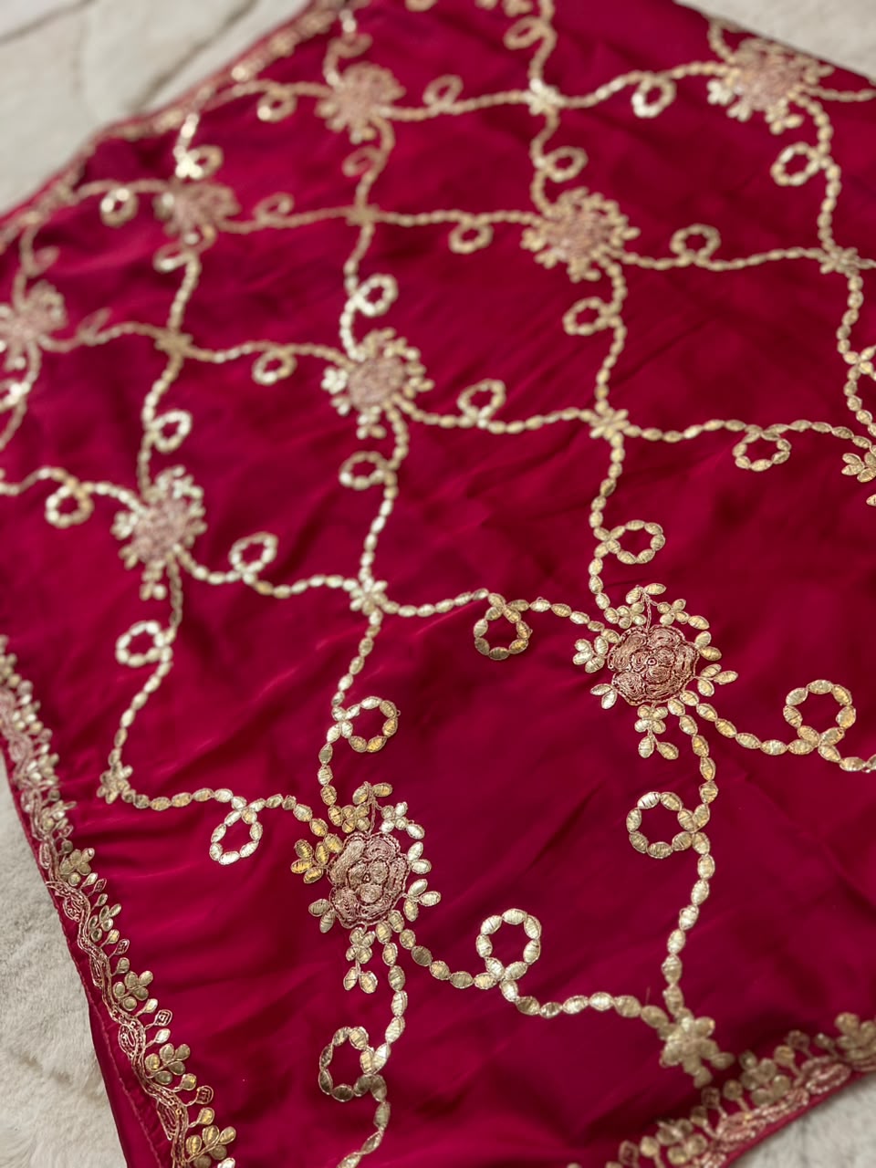 Beautiful Rani Pink Color Designer Zaal Work Crepe Saree