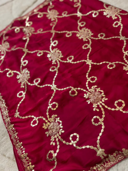 Beautiful Rani Pink Color Designer Zaal Work Crepe Saree