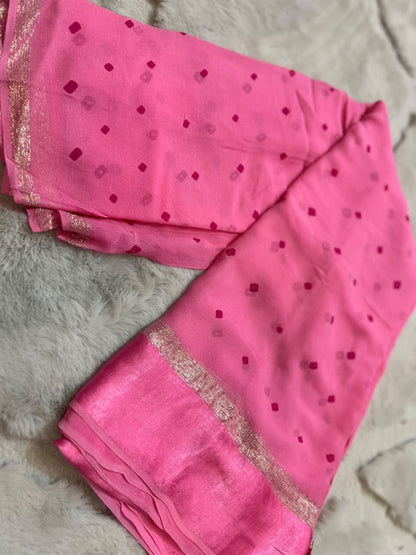 Beautiful Pink Bandhini Saree with Satin Border