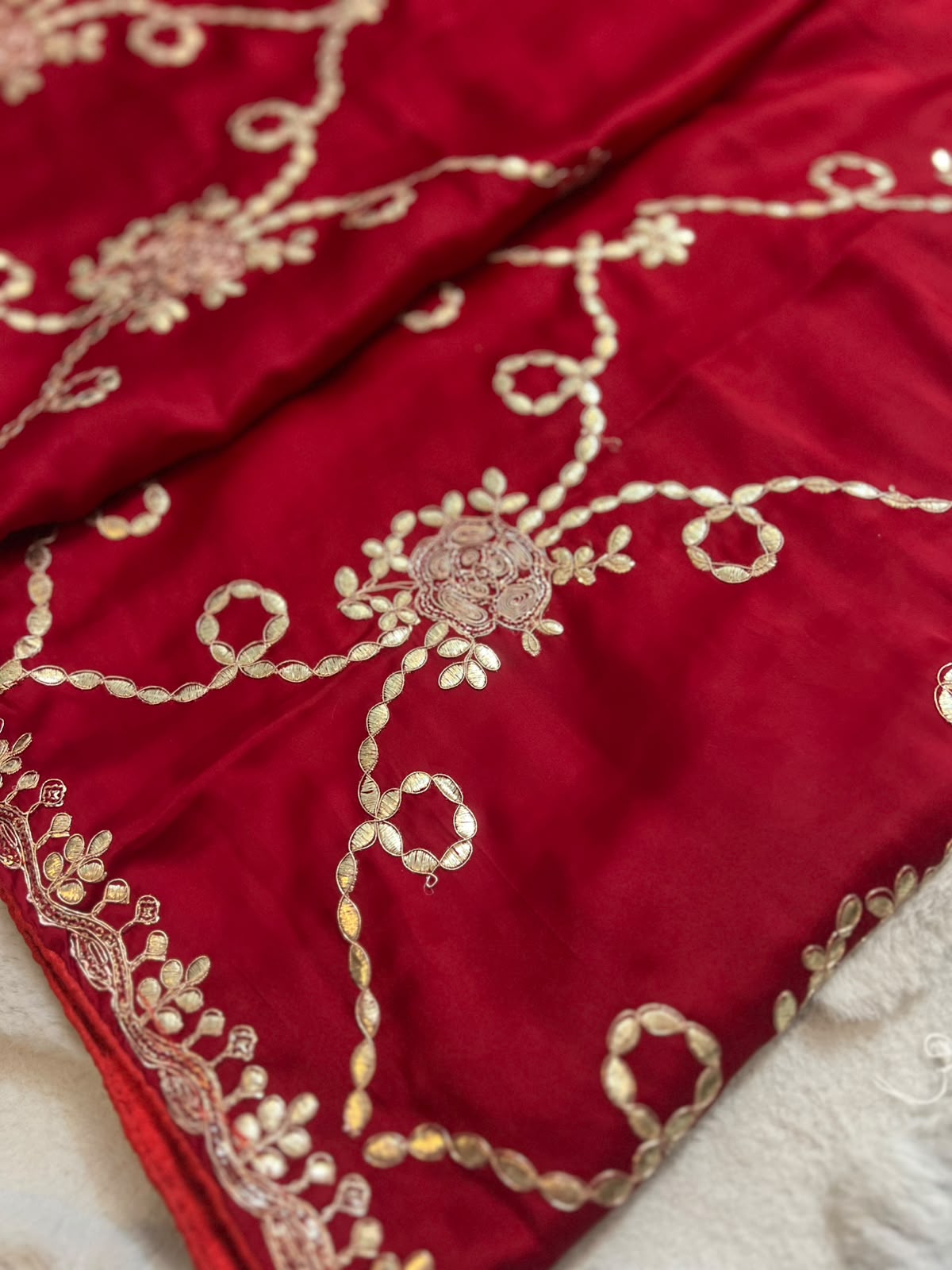 Beautiful Red Color Designer Zaal Work Saree