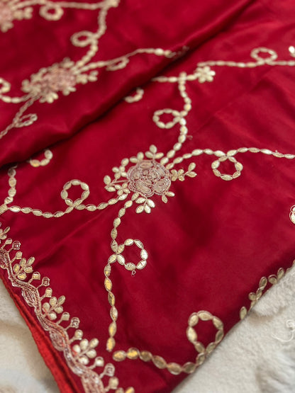 Beautiful Red Color Designer Zaal Work Saree