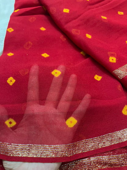 Beautiful Red Bandhini Saree with Satin Border