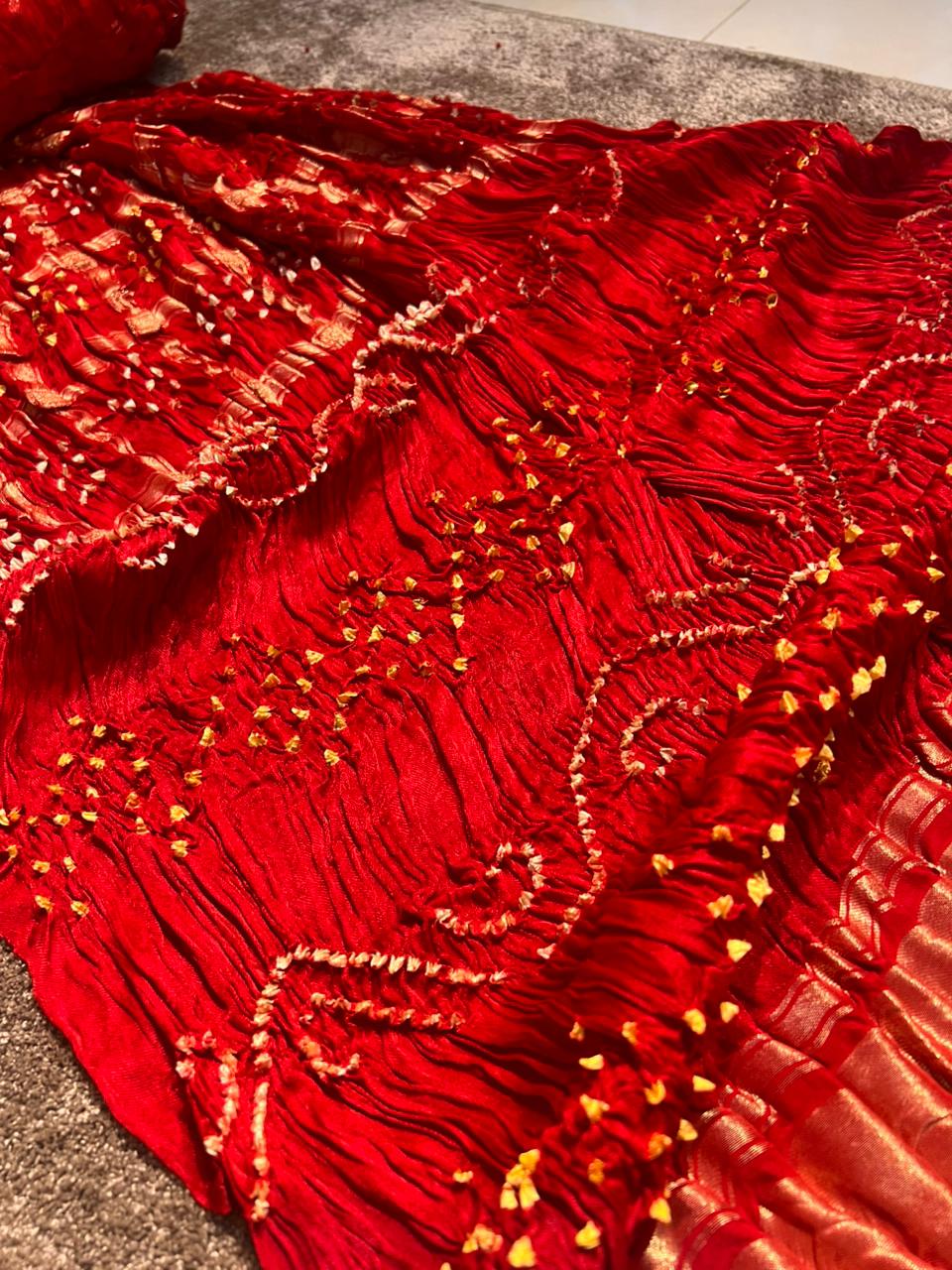 Beautiful Red Color Gajji Silk Saree