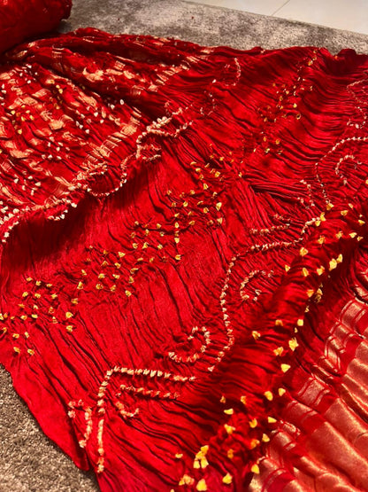 Beautiful Red Color Gajji Silk Saree