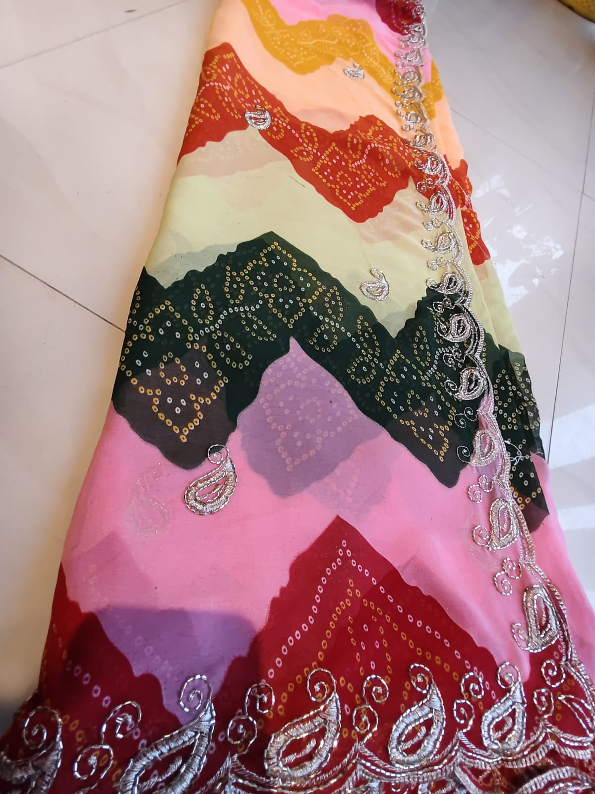 Beautiful Multi-Color Lahariya Bandhini Designer Saree with Blouse Piece