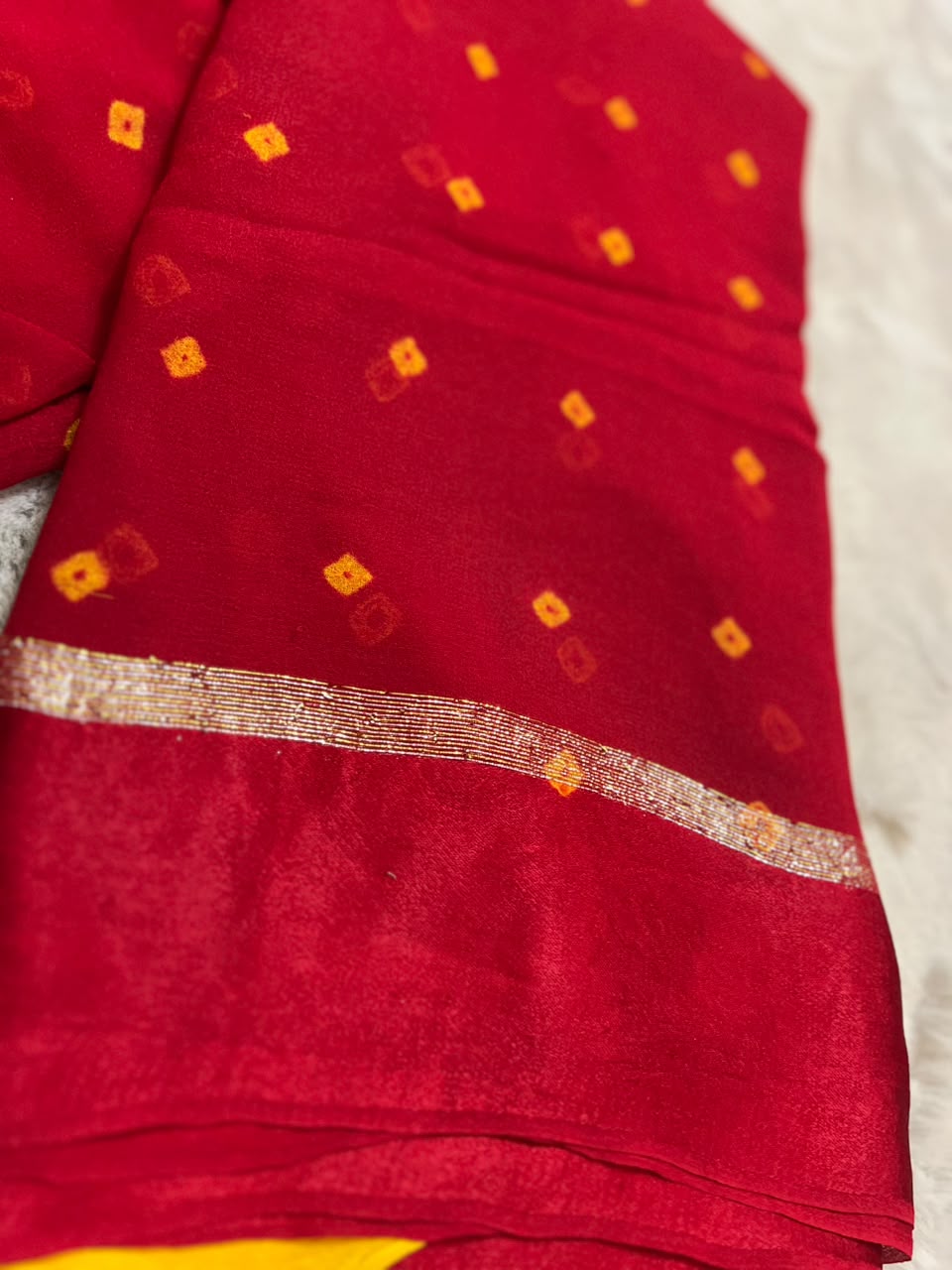 Beautiful Red Bandhini Saree with Satin Border