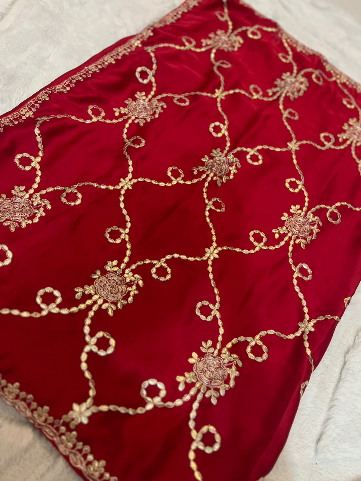 Beautiful Red Color Designer Zaal Work Saree