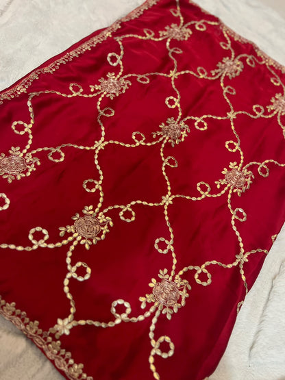 Beautiful Red Color Designer Zaal Work Saree