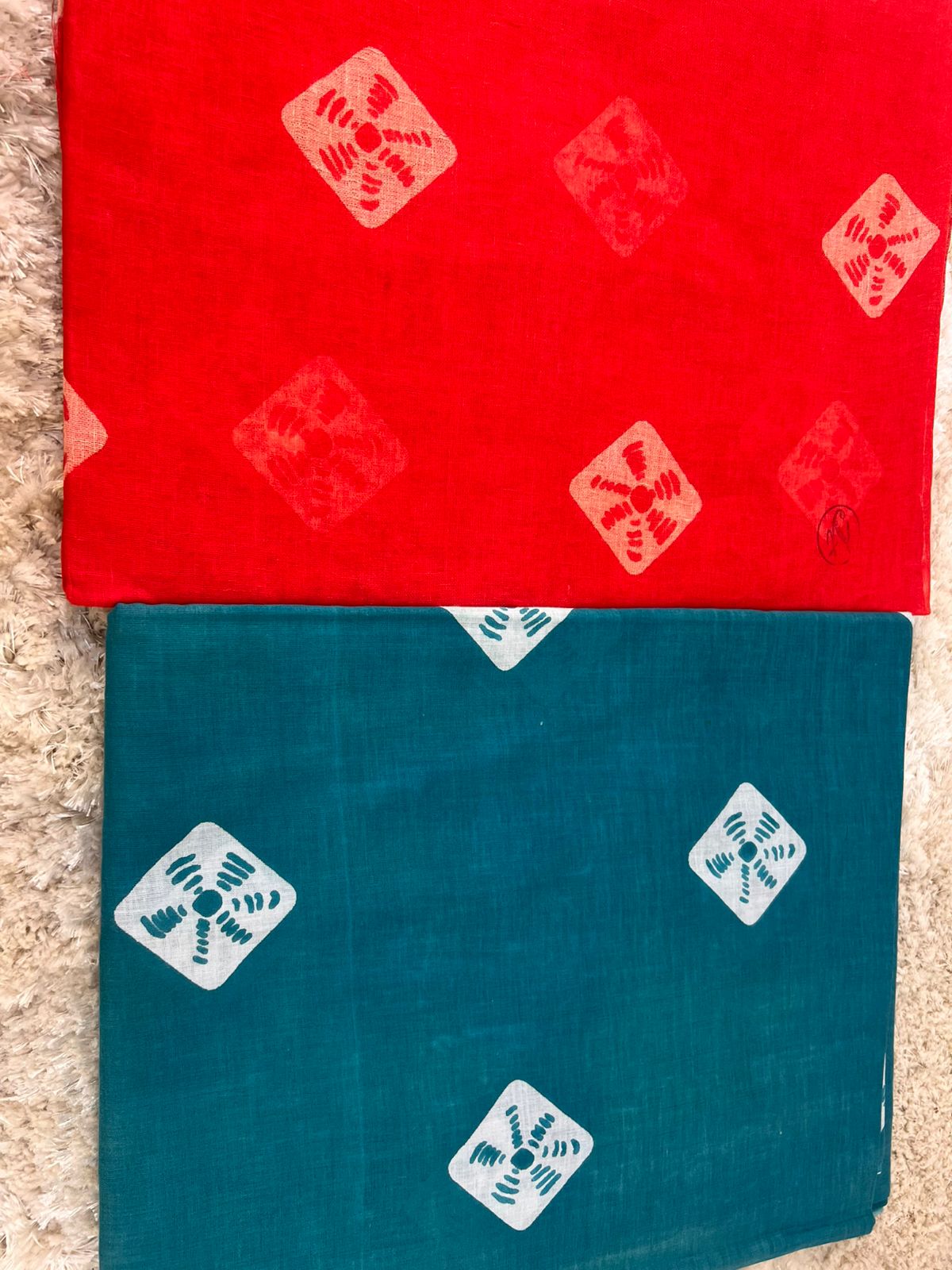 Pure Cotton Red and Blue Poshak (Unstitched)