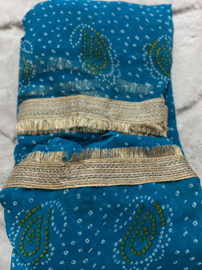 Beautiful Blue Color Karva Chauth Special Bandhini Saree