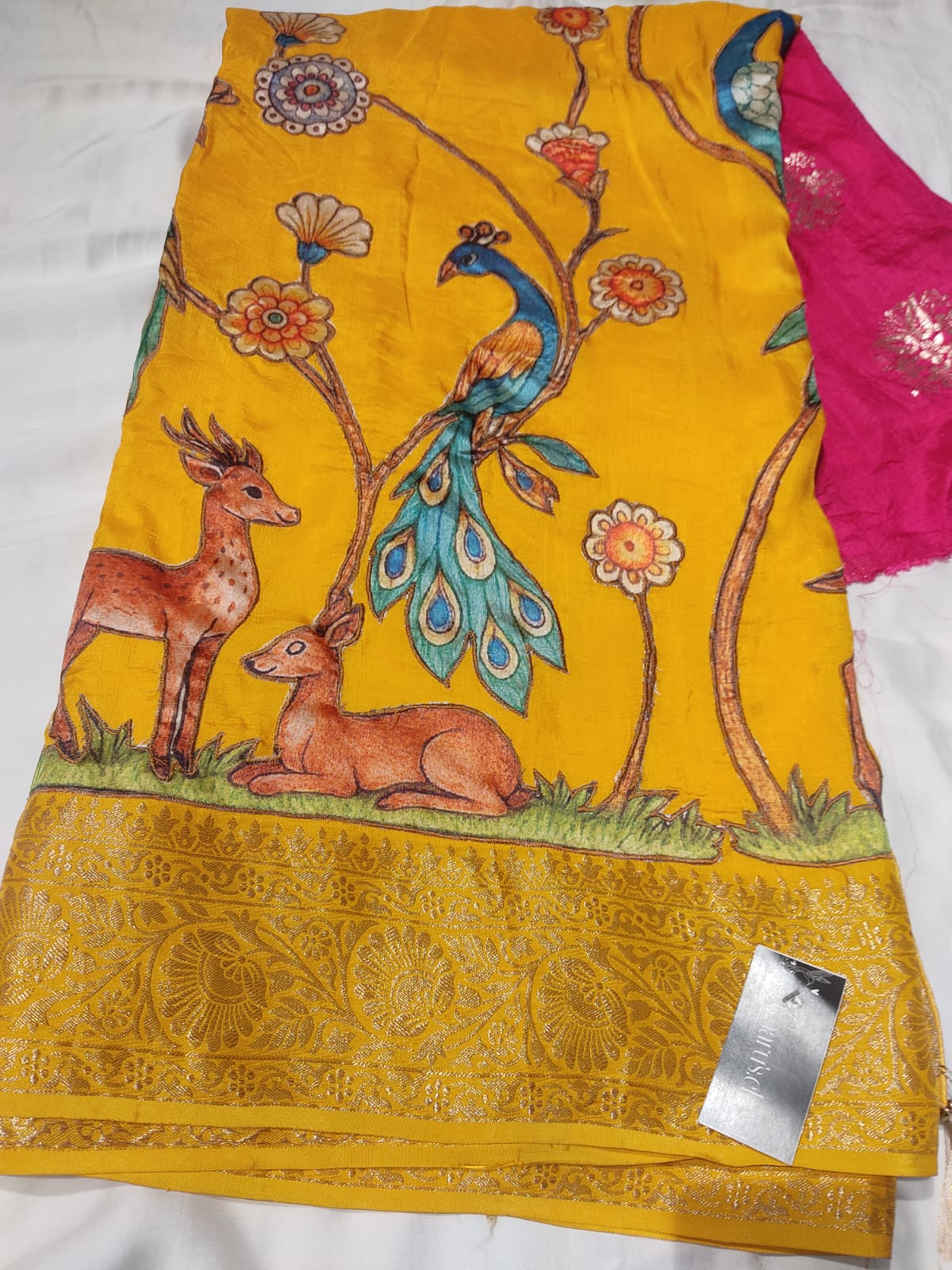 Beautiful Musturd Yellow Color Peacock Design Saree with Blouse Piece
